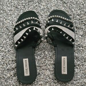 Steve Madden Black and Silver Studded Sandals